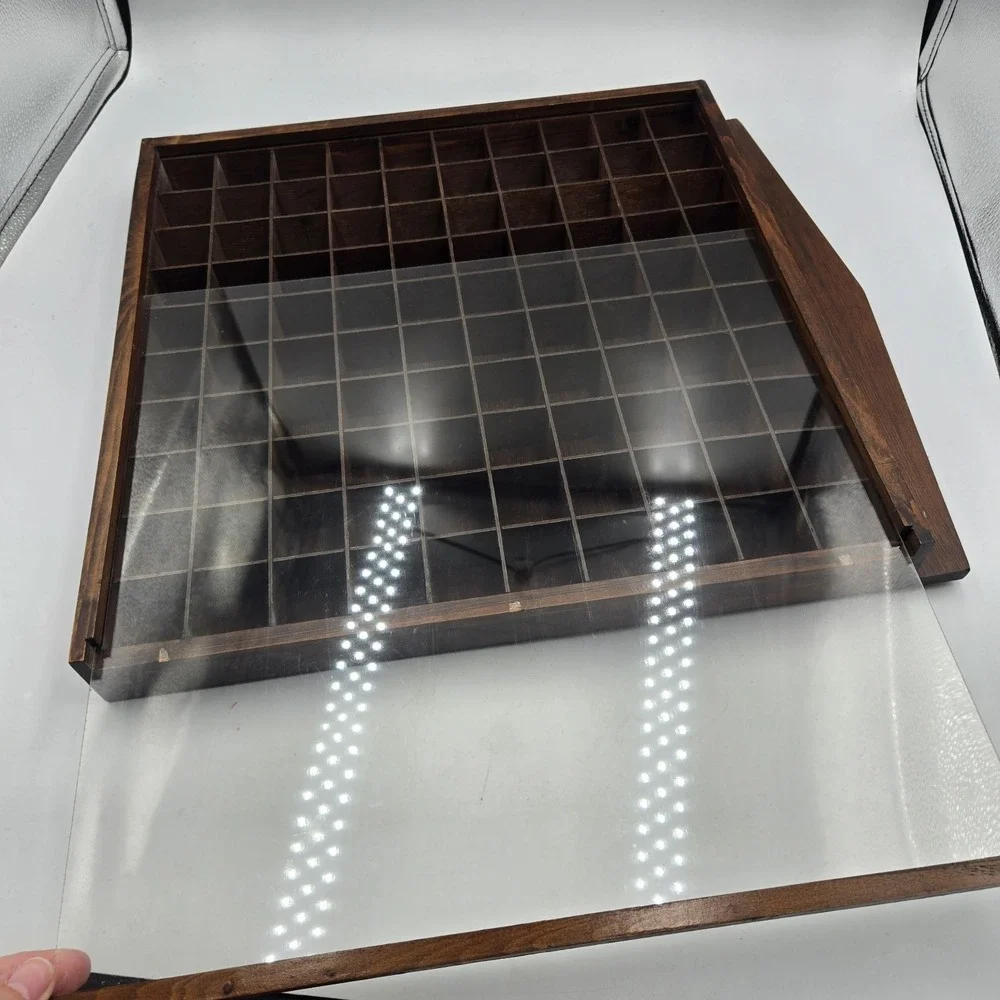 Vtg Miniatures Display Case Cabinet Wood Sliding Plexiglass Front 100 Cubbies